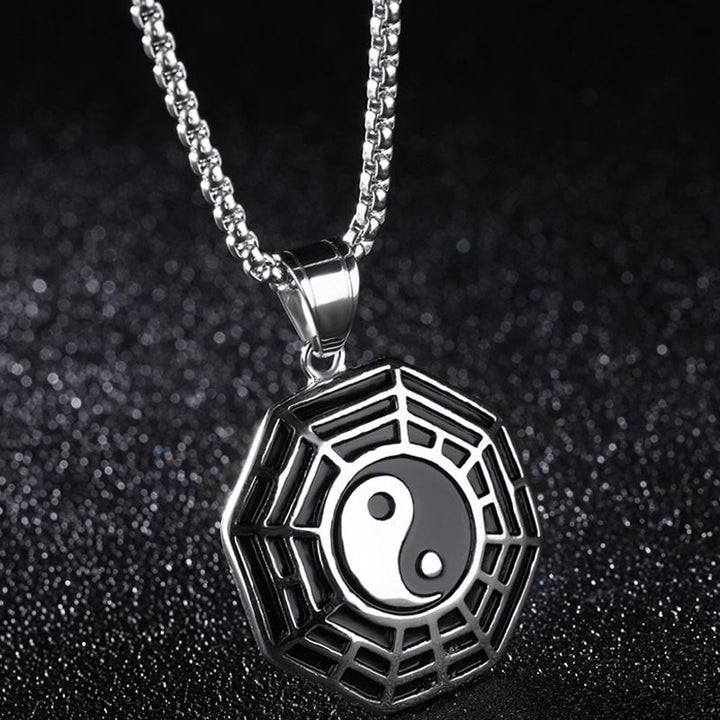 Colgante de collar con patrón de Yin Yang, Bagua, de acero y titanio y Buddha Stones - Bagua de plata - image 10