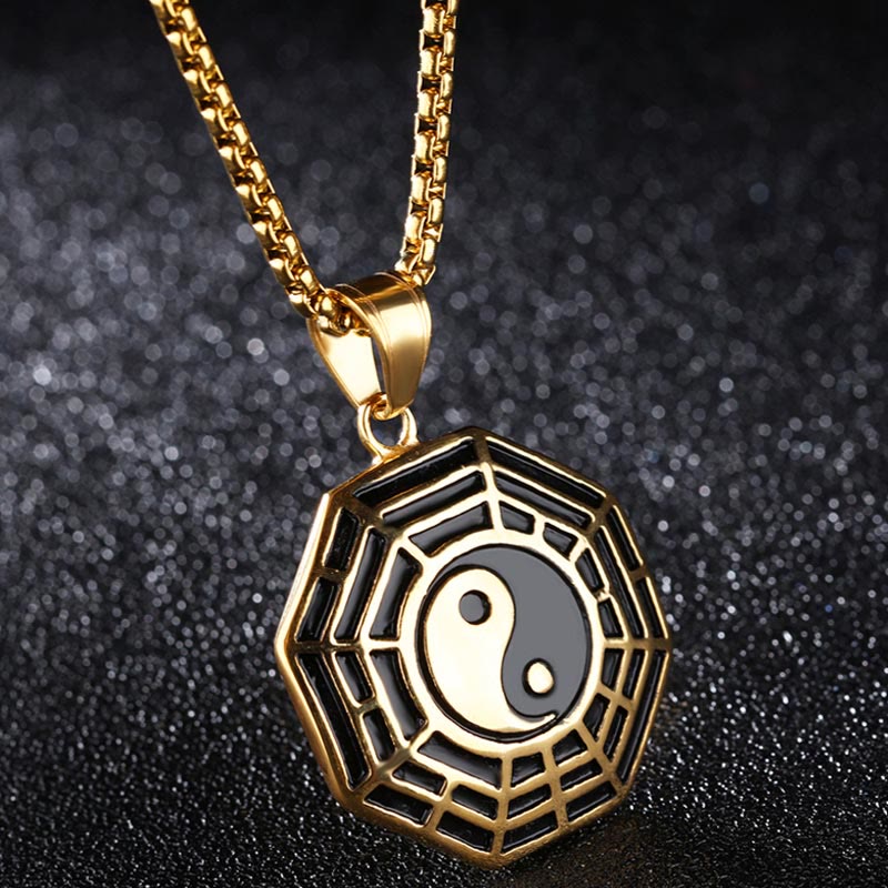 Colgante de collar con patrón de Yin Yang, Bagua, de acero y titanio y Buddha Stones - Bagua dorado - image 1