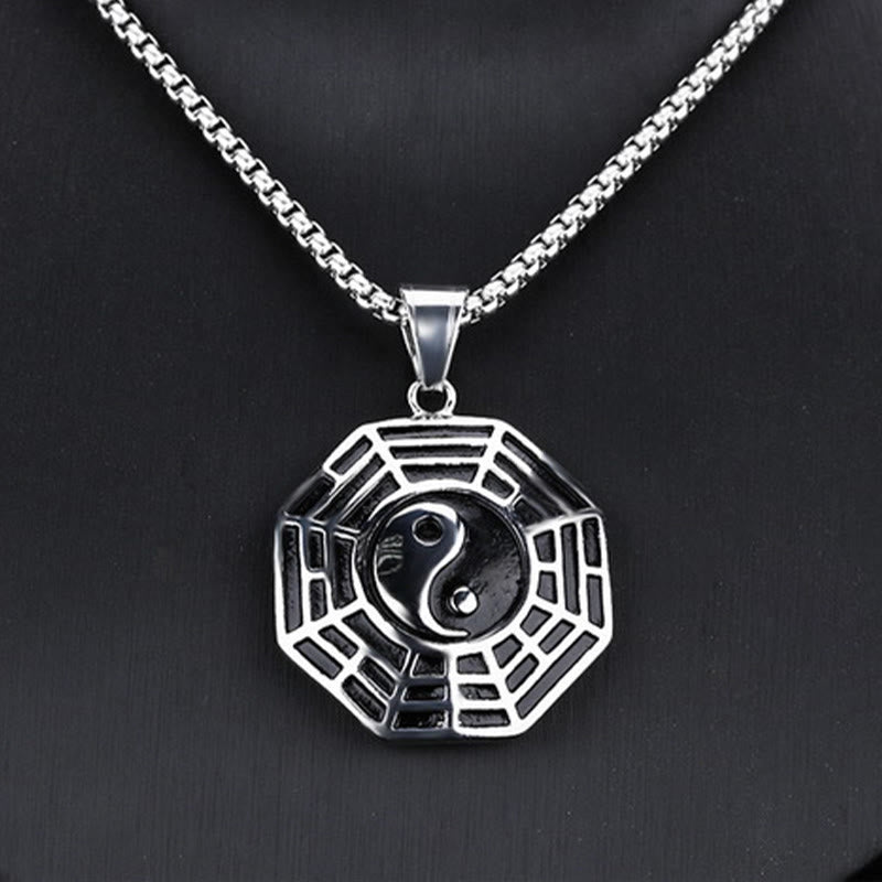 Colgante de collar con patrón de Yin Yang, Bagua, de acero y titanio y Buddha Stones - image 15