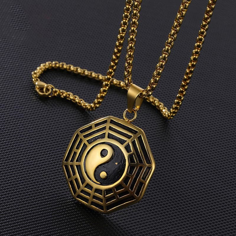 Colgante de collar con patrón de Yin Yang, Bagua, de acero y titanio y Buddha Stones - image 2