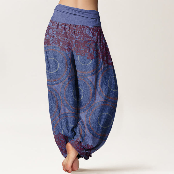 Pantalones harén con cintura elástica para mujer, diseño informal de flores y brújula con Buddha Stones - image 10