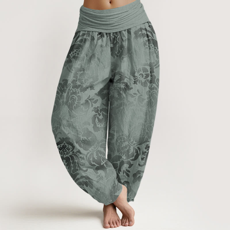 Pantalones harén con cintura elástica para mujer, diseño informal con hojas y flores y piedras de Buddha Stones - Verde mar oscuro - US22,UK/AU26,EU54 (6XL) - image 8