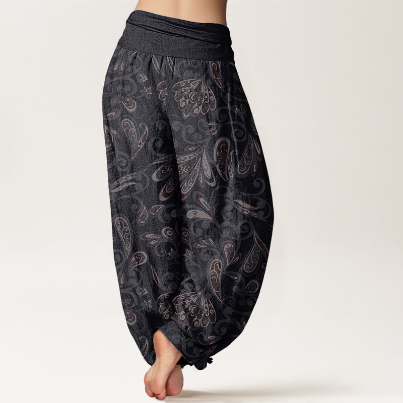 Pantalones harén con cintura elástica para mujer, diseño informal de pétalos de flores y Buddha Stones - image 3