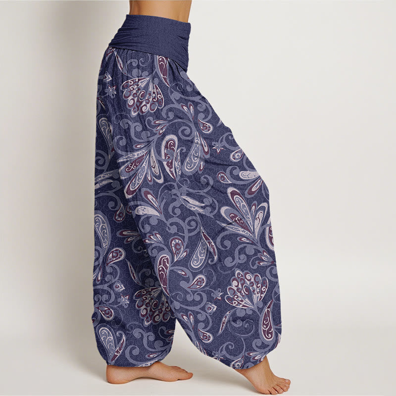 Pantalones harén con cintura elástica para mujer, diseño informal de pétalos de flores y Buddha Stones - image 6