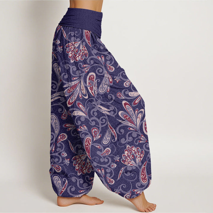 Pantalones harén con cintura elástica para mujer, diseño informal de pétalos de flores y Buddha Stones - image 9