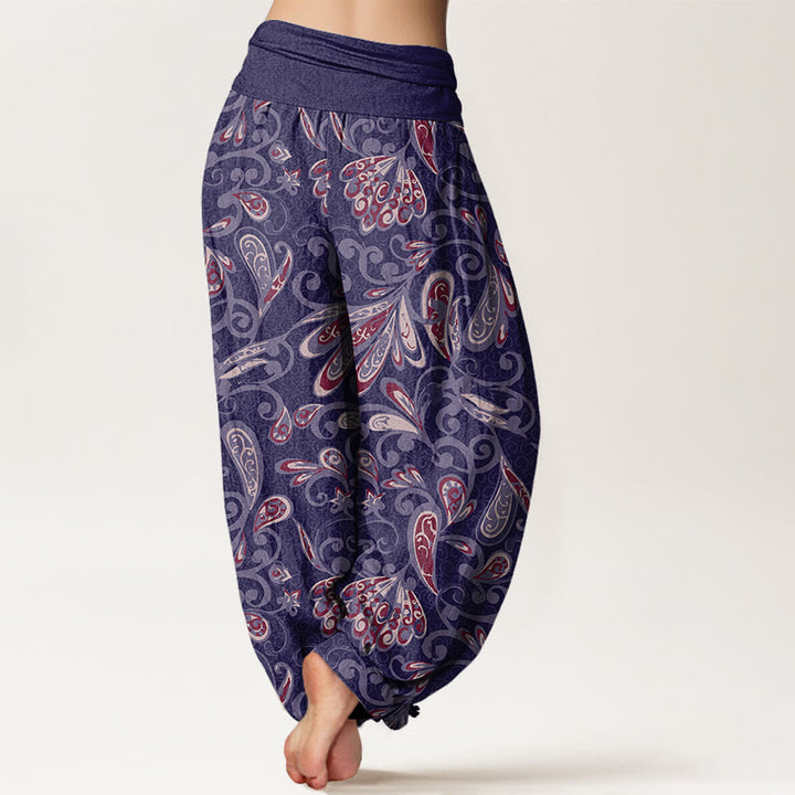 Pantalones harén con cintura elástica para mujer, diseño informal de pétalos de flores y Buddha Stones - image 10