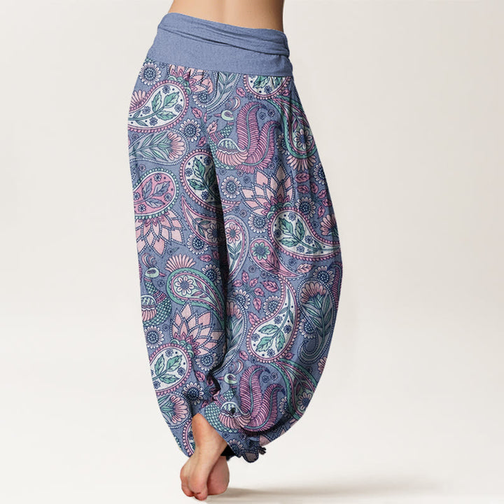 Pantalones harén con cintura elástica para mujer con diseño de flor de anacardo, pavo real y girasol y Buddha Stones - image 10