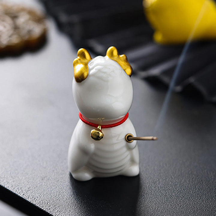 Quemador de incienso de cerámica curativo con forma de campana de dragón y Buddha Stones para decoración de escritorio