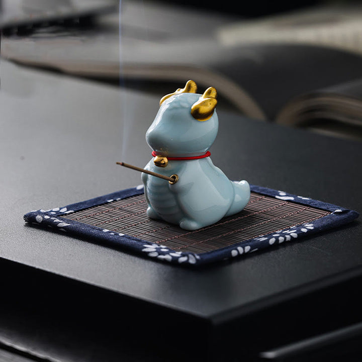 Quemador de incienso de cerámica curativo con forma de campana de dragón y Buddha Stones para decoración de escritorio