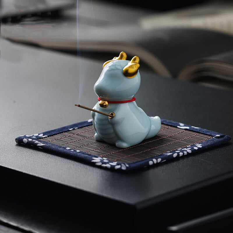 Quemador de incienso de cerámica curativo con forma de campana de dragón y Buddha Stones para decoración de escritorio