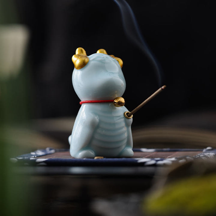Quemador de incienso de cerámica curativo con forma de campana de dragón y Buddha Stones para decoración de escritorio