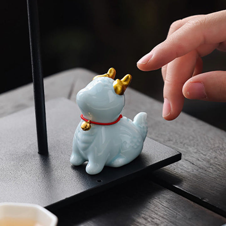 Quemador de incienso de cerámica curativo con forma de campana de dragón y Buddha Stones para decoración de escritorio