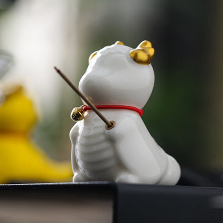 Quemador de incienso de cerámica curativo con forma de campana de dragón y Buddha Stones para decoración de escritorio