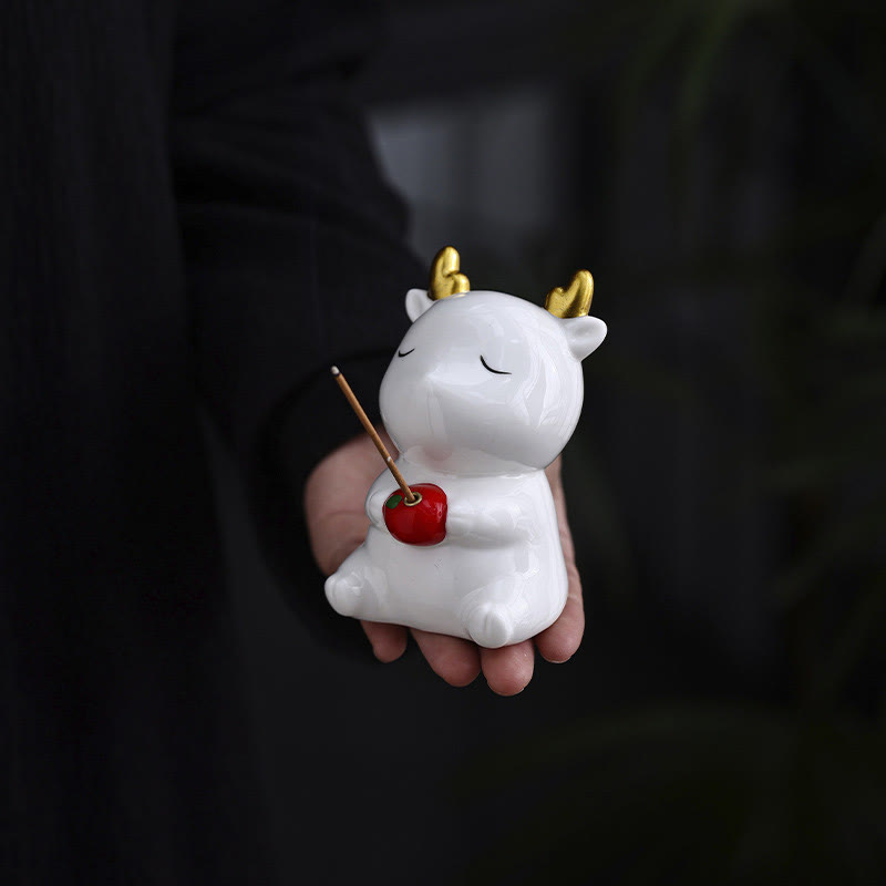 Quemador de incienso de cerámica curativo con forma de ciervo y Buddha Stones para decoración de escritorio