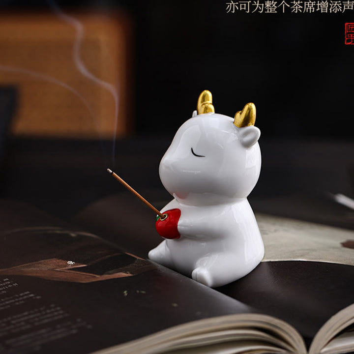 Quemador de incienso de cerámica curativo con forma de ciervo y Buddha Stones para decoración de escritorio