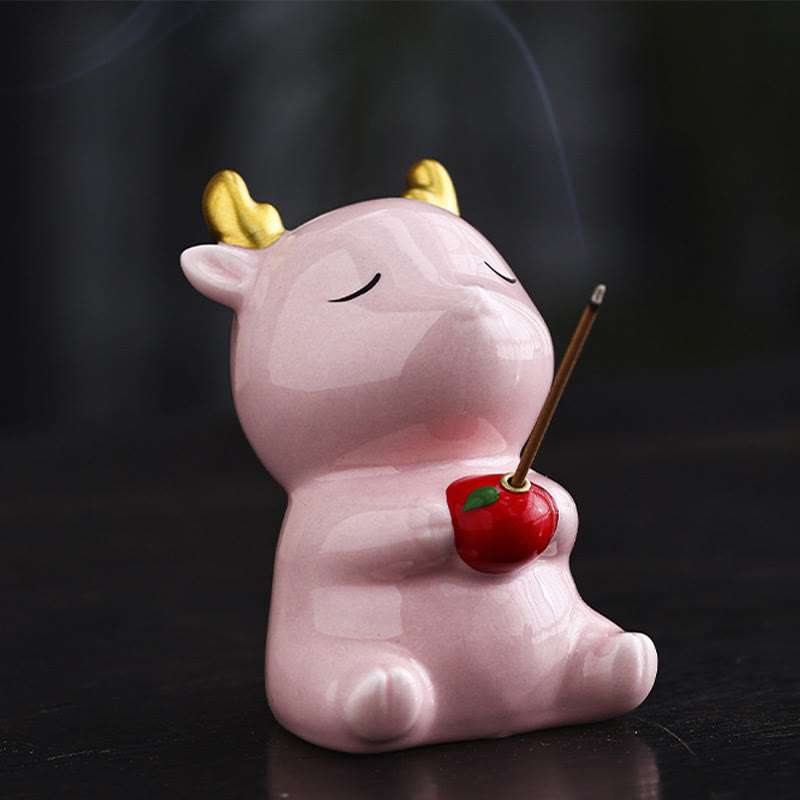 Quemador de incienso de cerámica curativo con forma de ciervo y Buddha Stones para decoración de escritorio