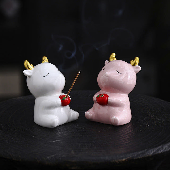 Quemador de incienso de cerámica curativo con forma de ciervo y Buddha Stones para decoración de escritorio