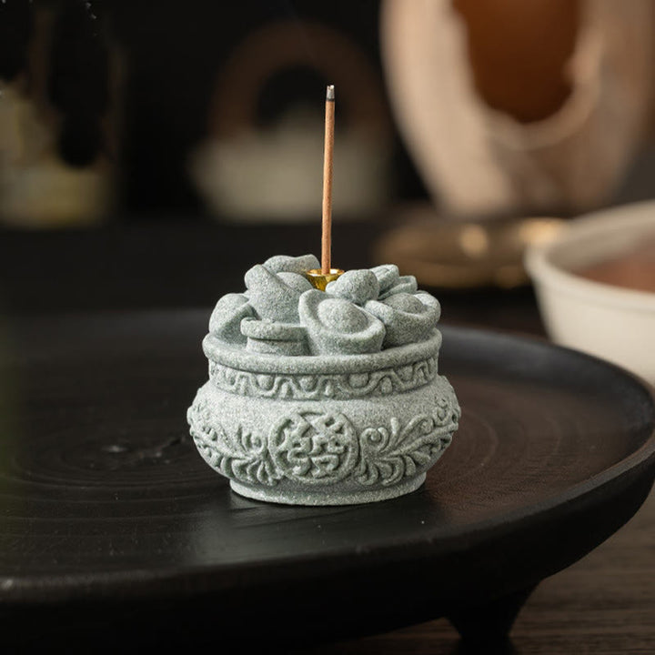Quemador de incienso curativo con lingotes de Fu con caracteres chinos y Buddha Stones , decoración de escritorio