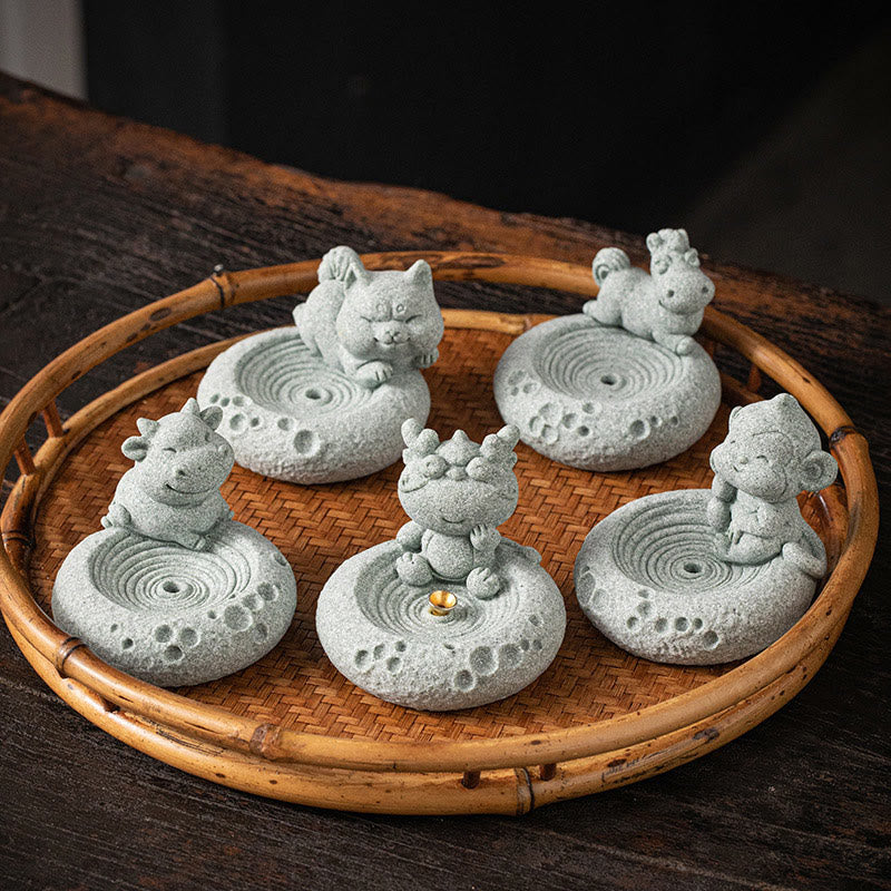 Quemador de incienso curativo con Buddha Stones y zodíaco chino para decoración de escritorio