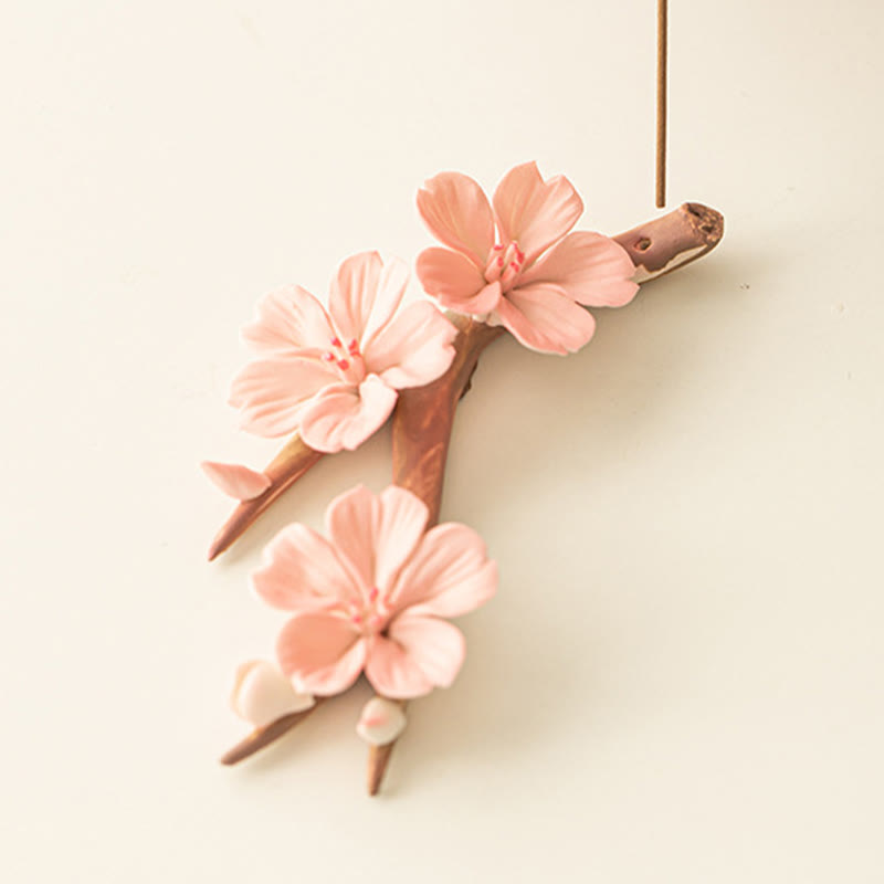 Quemador de incienso de cerámica curativo con ramas de ciruelo en flor y Buddha Stones para decoración de escritorio