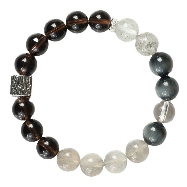 Pulsera de fuerza con cubo de piedra lunar y cuarzo rutilado negro y obsidiana negra de Buddha Stones