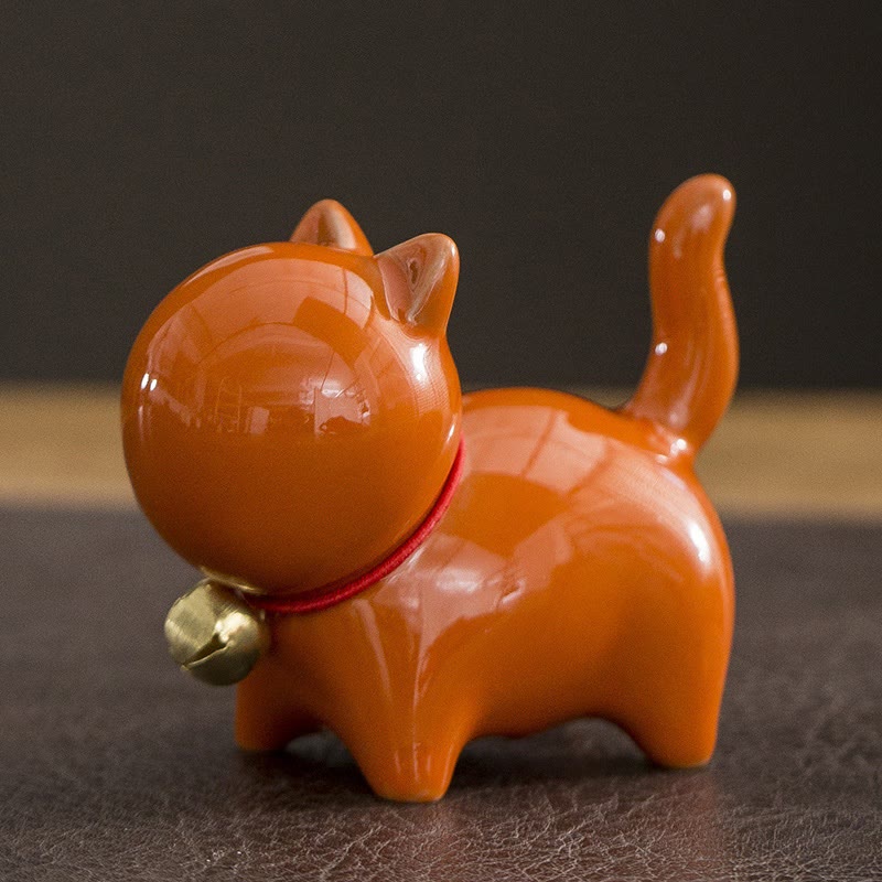 Figura decorativa de cerámica para escritorio del hogar con forma de gato y campana de la suerte en Buddha Stones - Gato de la suerte naranja 7 x 3,4 x 5,8 cm - image 11