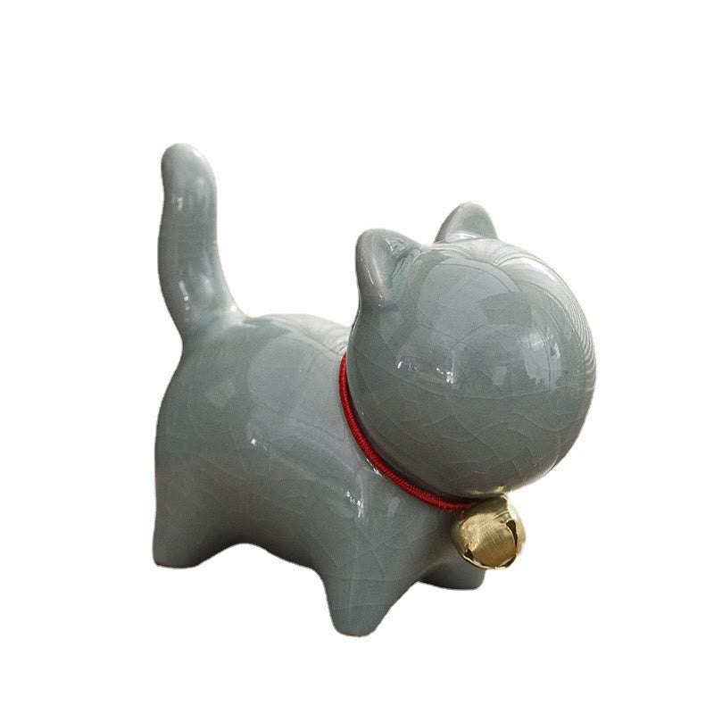 Figura decorativa de cerámica para escritorio del hogar con forma de gato y campana de la suerte en Buddha Stones - image 18