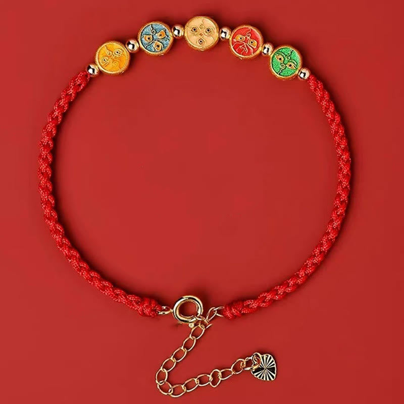 Pulsera de plata de ley 925 con cinco formas de conexión con el dios de la riqueza y Buddha Stones con hilo rojo