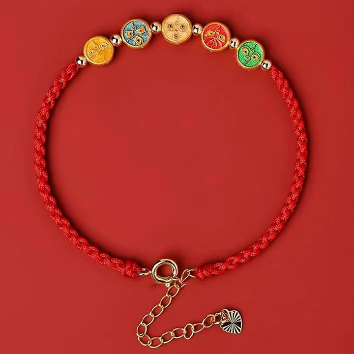 Pulsera de plata de ley 925 con cinco formas de conexión con el dios de la riqueza y Buddha Stones con hilo rojo