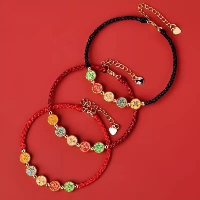 Pulsera de plata de ley 925 con cinco formas de conexión con el dios de la riqueza y Buddha Stones con hilo rojo