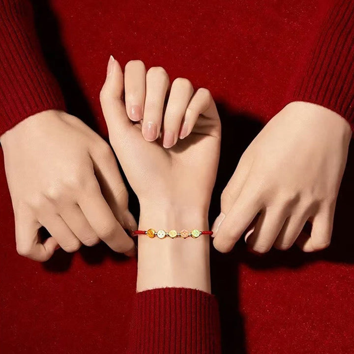 Pulsera de plata de ley 925 con cinco formas de conexión con el dios de la riqueza y Buddha Stones con hilo rojo