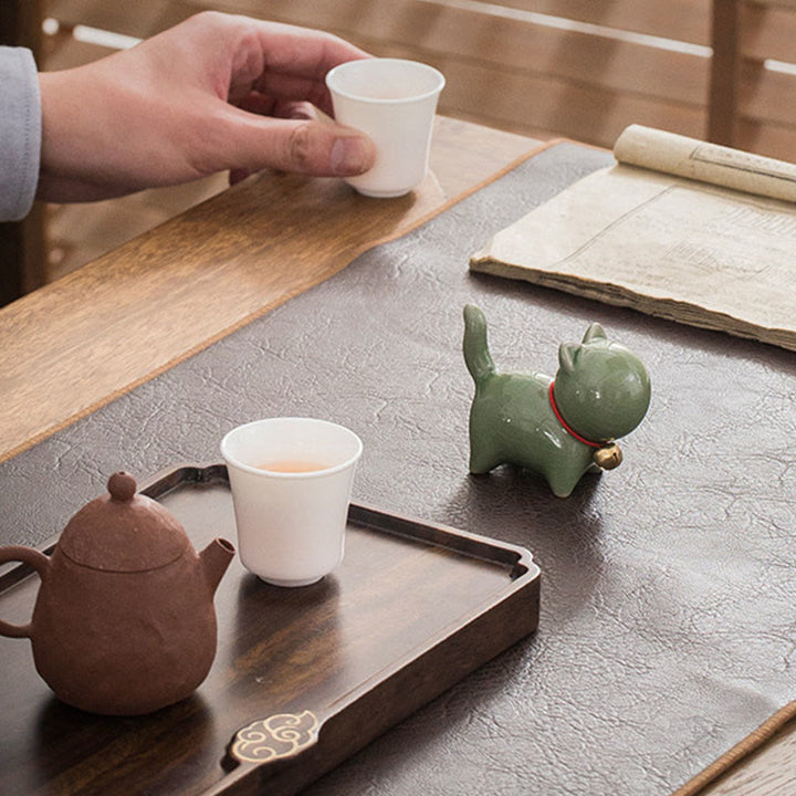 Figura decorativa de cerámica para escritorio del hogar con forma de gato y campana de la suerte en Buddha Stones - image 6