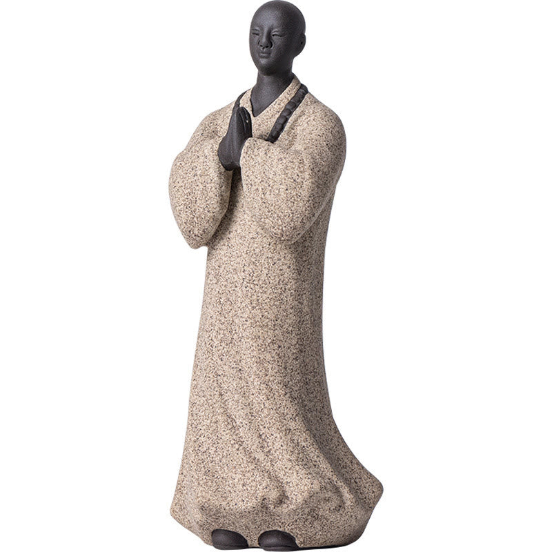 Figura de monje meditando y rezando con Buddha Stones, cerámica, compasión, serenidad, decoración del hogar