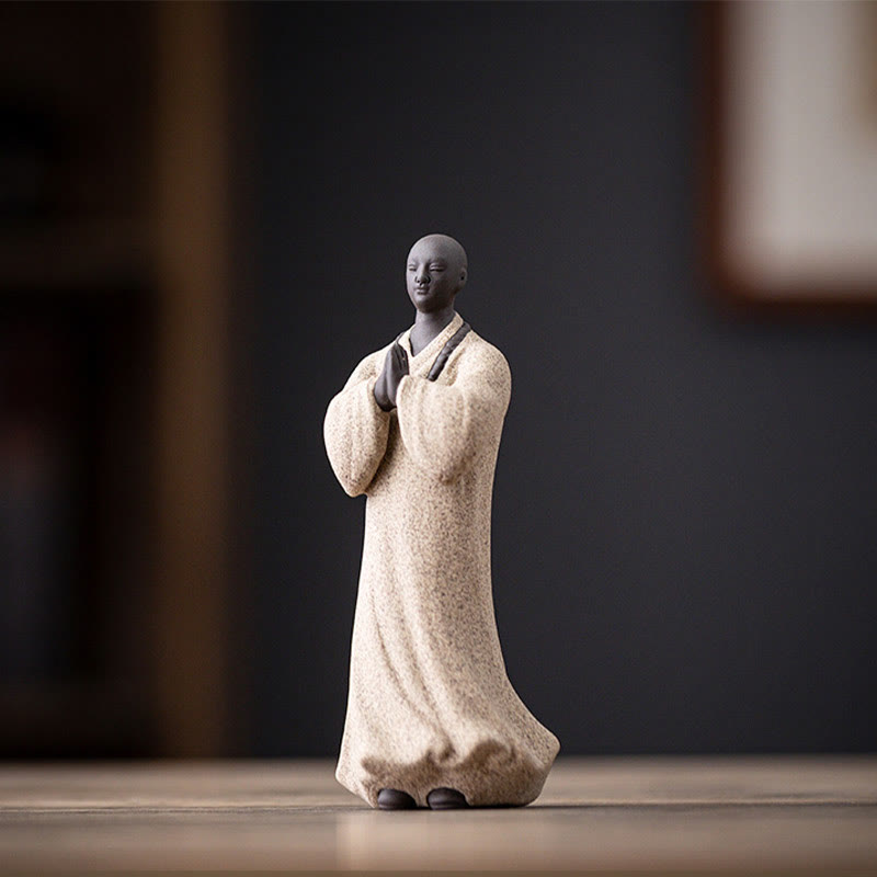 Figura de monje meditando y rezando con Buddha Stones, cerámica, compasión, serenidad, decoración del hogar