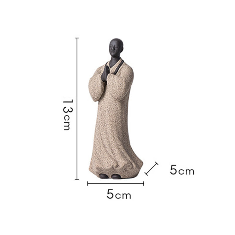 Figura de monje meditando y rezando con Buddha Stones, cerámica, compasión, serenidad, decoración del hogar