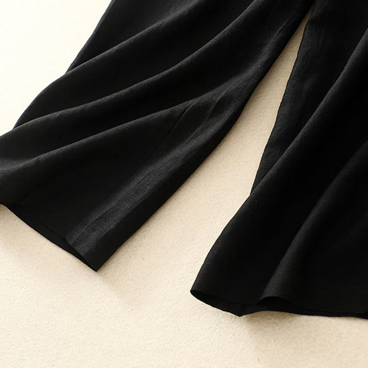 Pantalones de lino y algodón elásticos con bolsillos y botones en la parte delantera y trasera de color liso con Buddha Stones para mujer - image 35