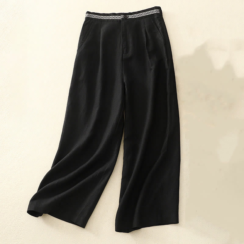 Pantalones de lino y algodón elásticos con bolsillos y botones en la parte delantera y trasera de color liso con Buddha Stones para mujer - Negro - US8-10,UK/AU12-14,EU40-42 (2XL) - image 30