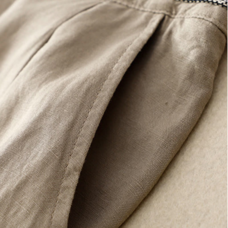 Pantalones de lino y algodón elásticos con bolsillos y botones en la parte delantera y trasera de color liso con Buddha Stones para mujer - image 20