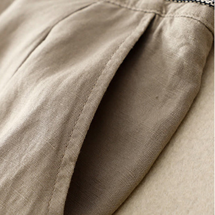 Pantalones de lino y algodón elásticos con bolsillos y botones en la parte delantera y trasera de color liso con Buddha Stones para mujer - image 20