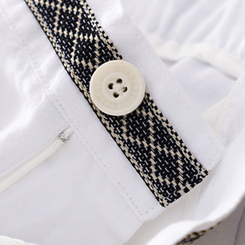 Pantalones de lino y algodón elásticos con bolsillos y botones en la parte delantera y trasera de color liso con Buddha Stones para mujer - image 26