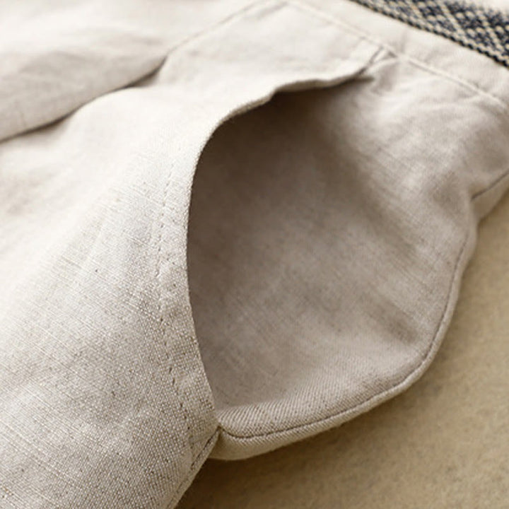 Pantalones de lino y algodón elásticos con bolsillos y botones en la parte delantera y trasera de color liso con Buddha Stones para mujer - image 8