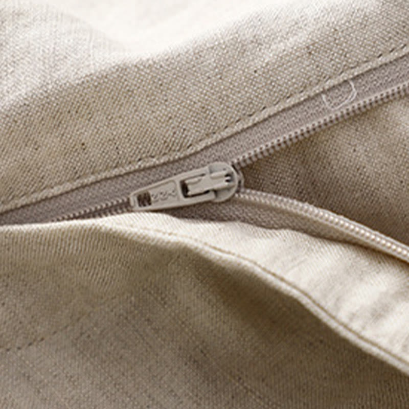 Pantalones de lino y algodón elásticos con bolsillos y botones en la parte delantera y trasera de color liso con Buddha Stones para mujer - image 7