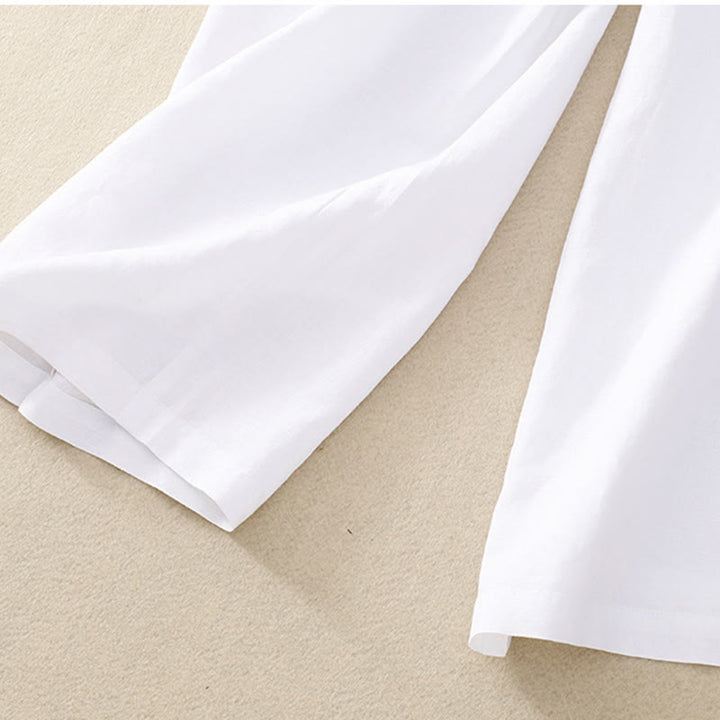 Pantalones de lino y algodón elásticos con bolsillos y botones en la parte delantera y trasera de color liso con Buddha Stones para mujer - image 29