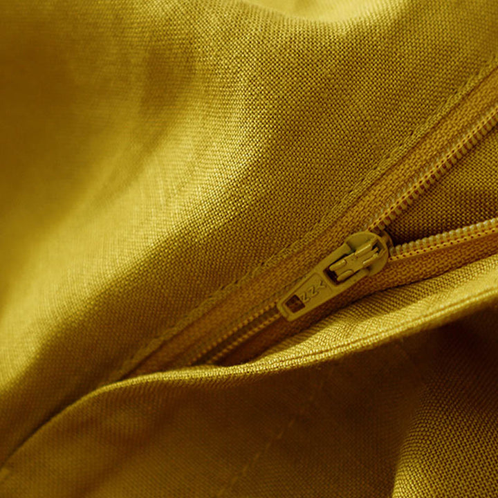 Pantalones de lino y algodón elásticos con bolsillos y botones en la parte delantera y trasera de color liso con Buddha Stones para mujer - image 14