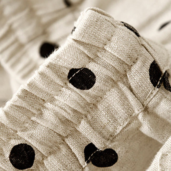 Pantalones de lino y algodón con cordón y lunares negros informales para mujer con bolsillos y Buddha Stones