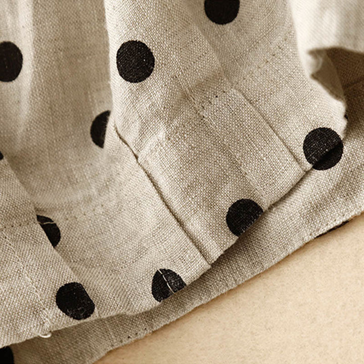 Pantalones de lino y algodón con cordón y lunares negros informales para mujer con bolsillos y Buddha Stones