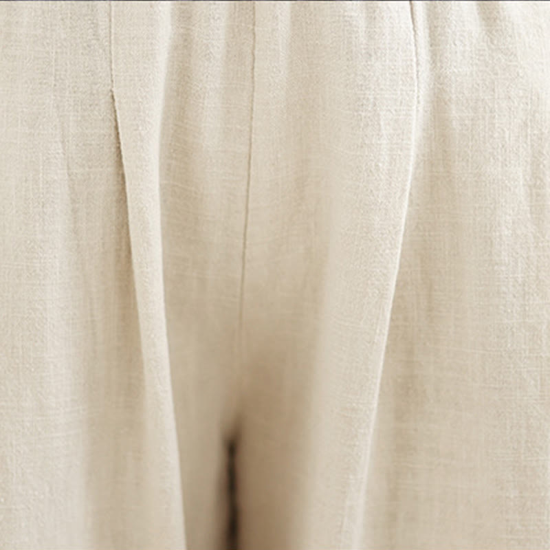 Pantalones de lino y algodón con cintura elástica cónica de color liso informales para mujer con bolsillos y Buddha Stones - image 16