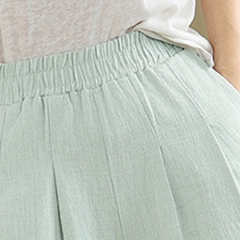 Pantalones de lino y algodón con cintura elástica cónica de color liso informales para mujer con bolsillos y Buddha Stones - image 34