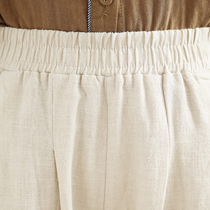 Pantalones de lino y algodón con cintura elástica cónica de color liso informales para mujer con bolsillos y Buddha Stones - image 14