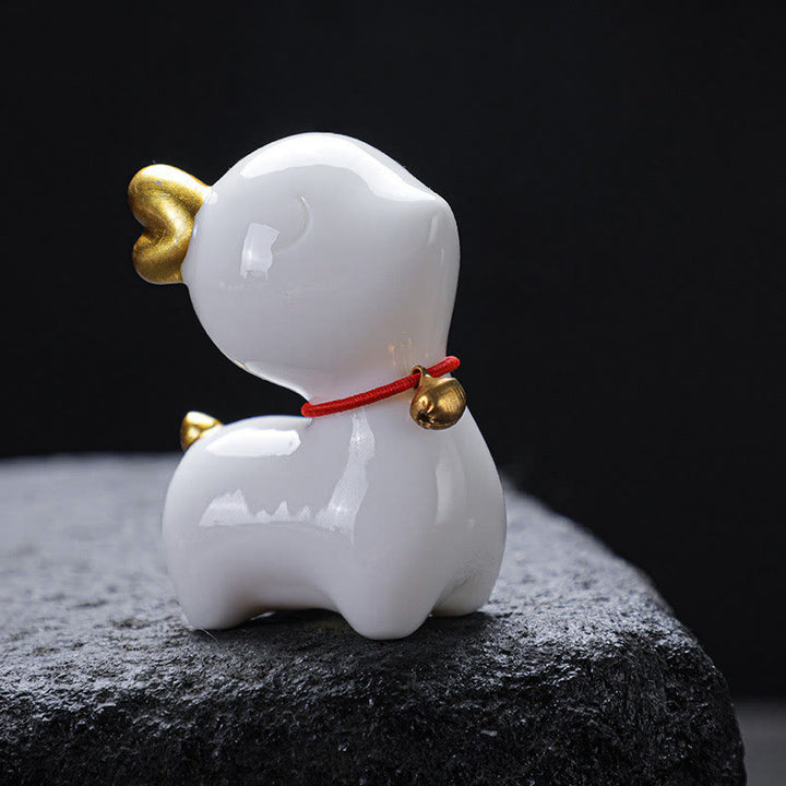 Figura decorativa de cerámica para escritorio del hogar con forma de ciervo en miniatura con Buddha Stones